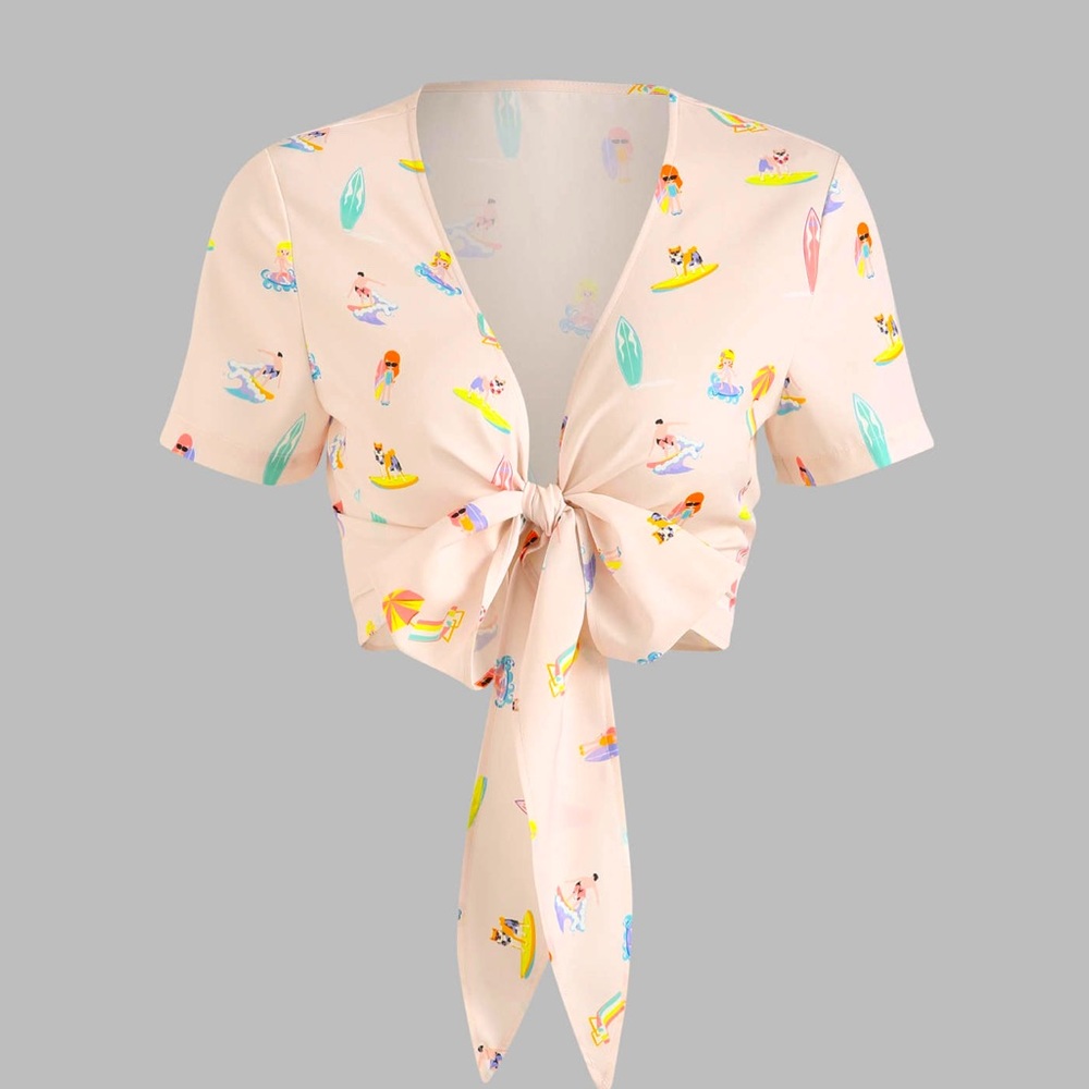 Surfing themed Front Tie Crop Top